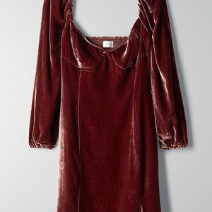 Aritzia Long Sleeve Velvet Dress in Rich Burgundy